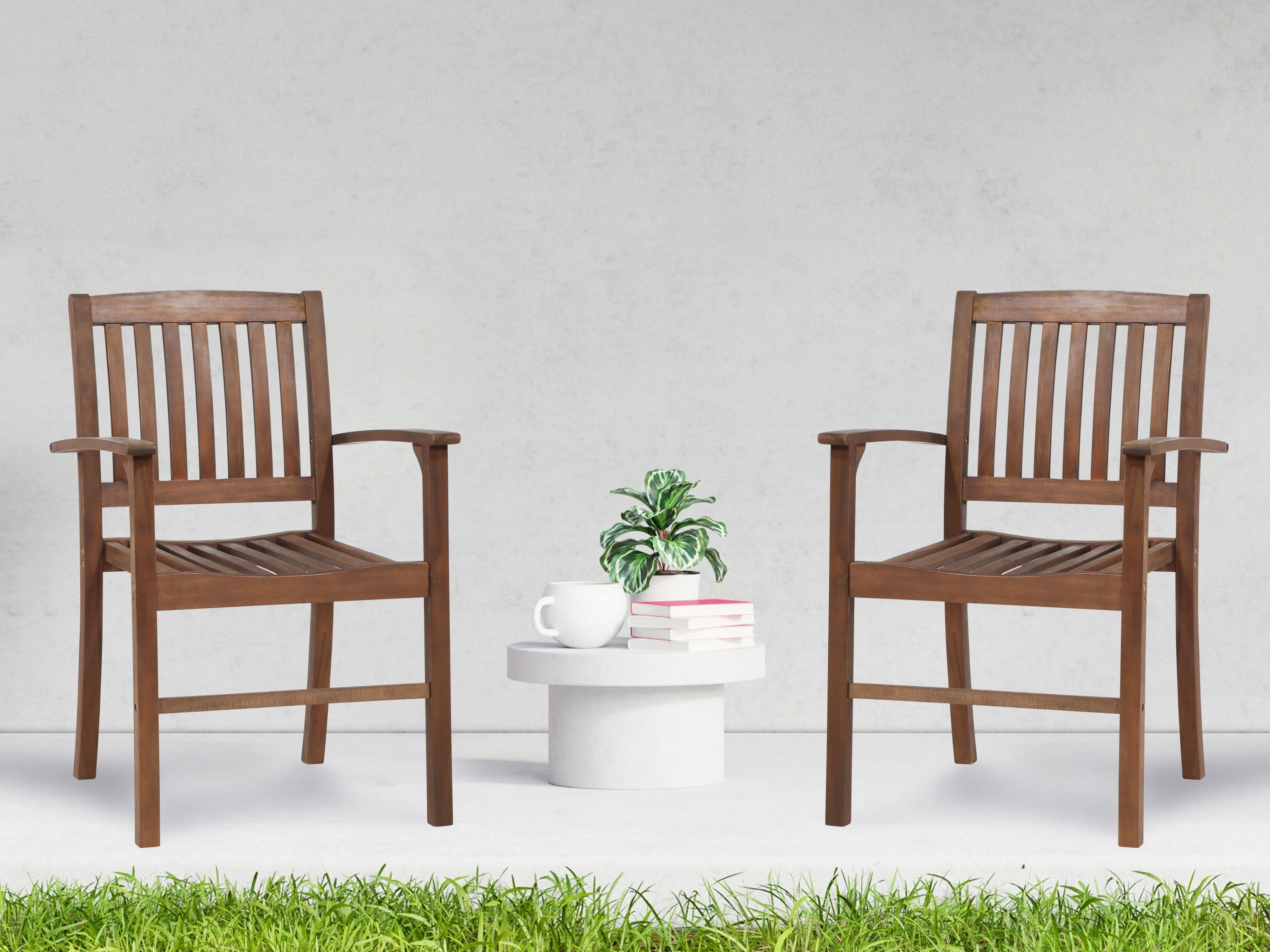 Acacia Patio Dining Chair (Set of 2), Solid Indoor Outdoor Comfortable Seat Brown, Modern Farmhouse Chair For Kitchen, Bedroom, Living Room - Brown by Couch.com