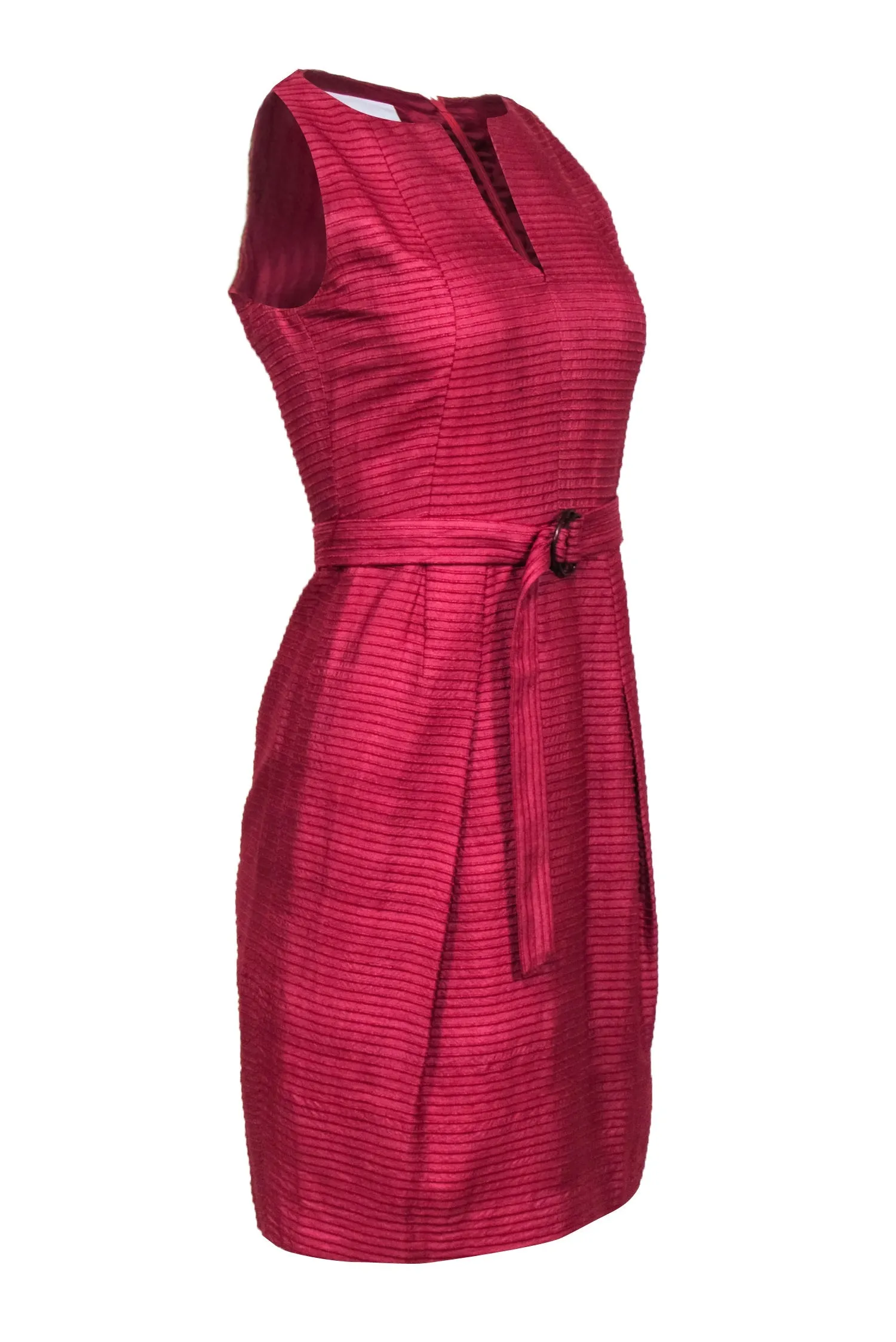 Akris Punto - Red Line Textured Sleeveless Waist Sash Dress Sz 4