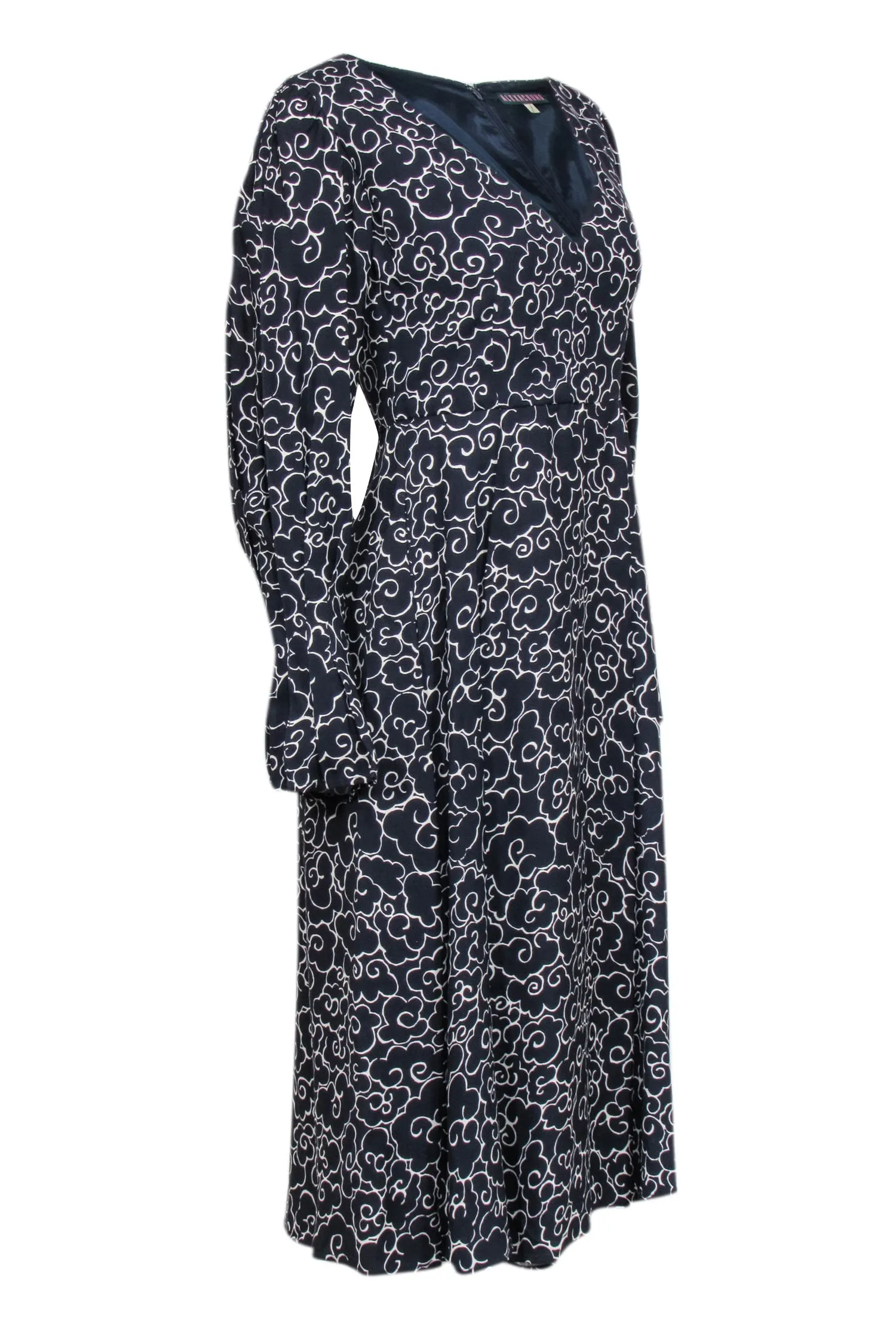 Alexa Chung - Navy & Cream Cloud Print Long Sleeve Dress Sz 10