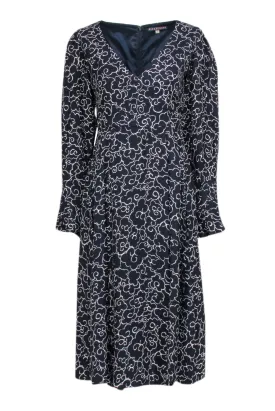 Alexa Chung - Navy & Cream Cloud Print Long Sleeve Dress Sz 10