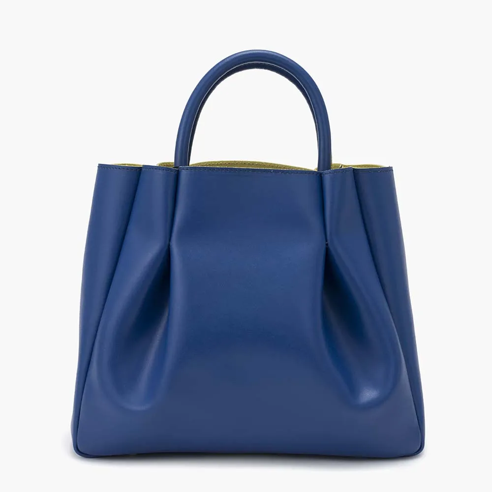 Amalfi Midi Leather Tote Bag - Blue