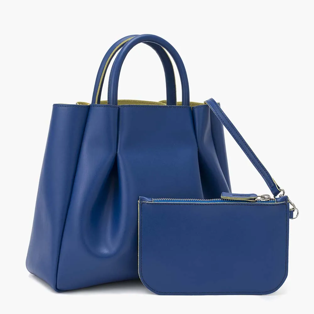 Amalfi Midi Leather Tote Bag - Blue