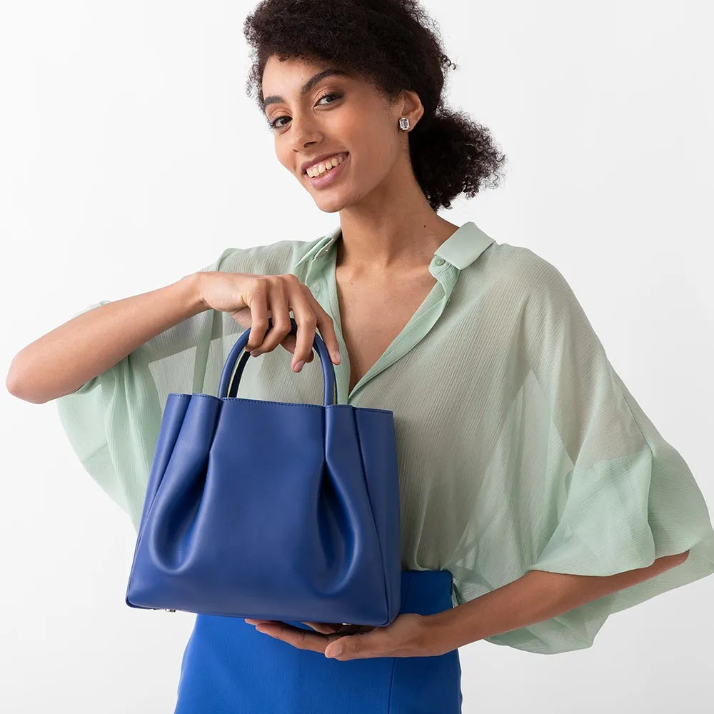 Amalfi Midi Leather Tote Bag - Blue