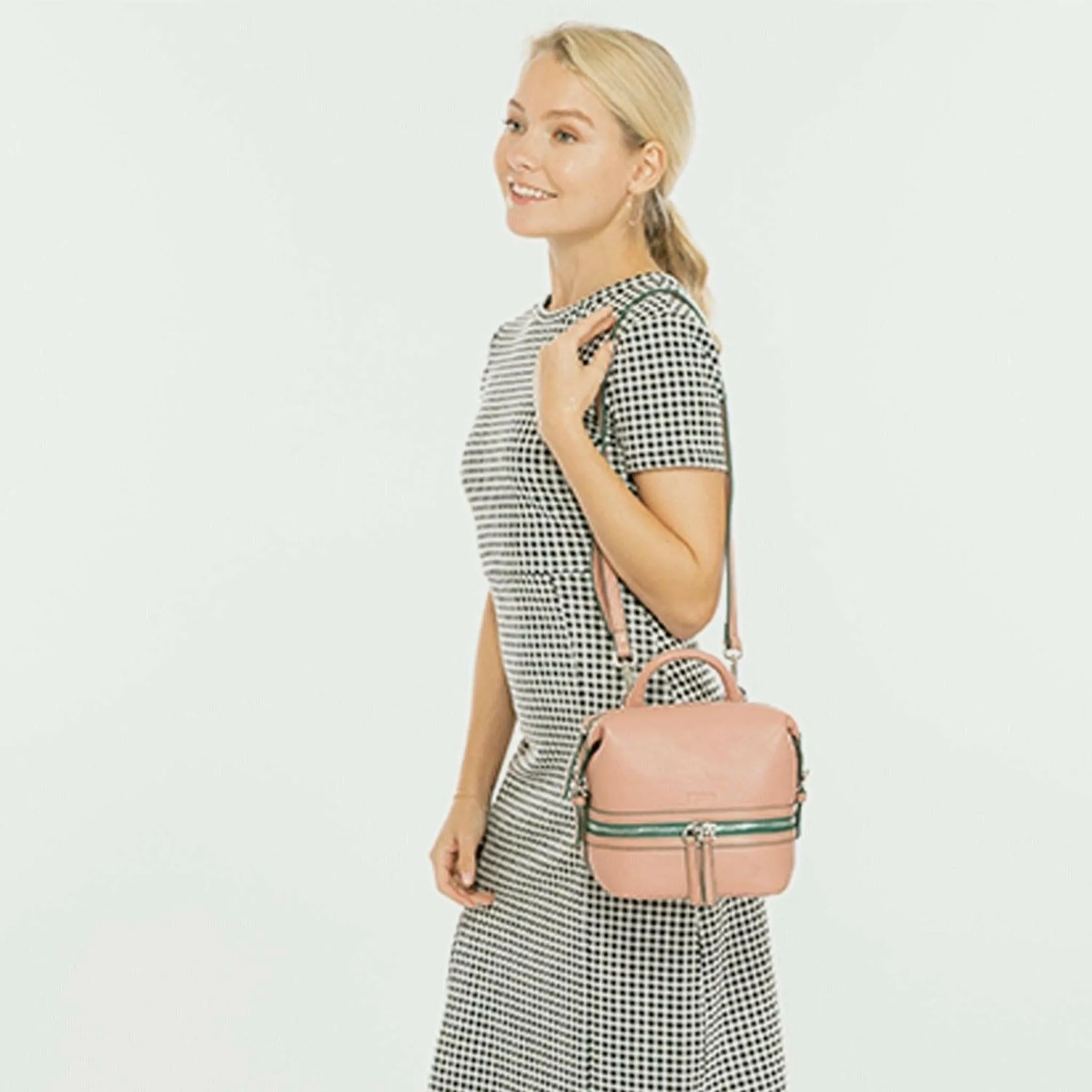 Ashley Small Leather Backpack Purse in Pink