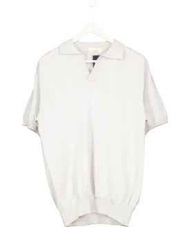 Aurelien Grey Cashwool Buttonless Polo Shirt UK M
