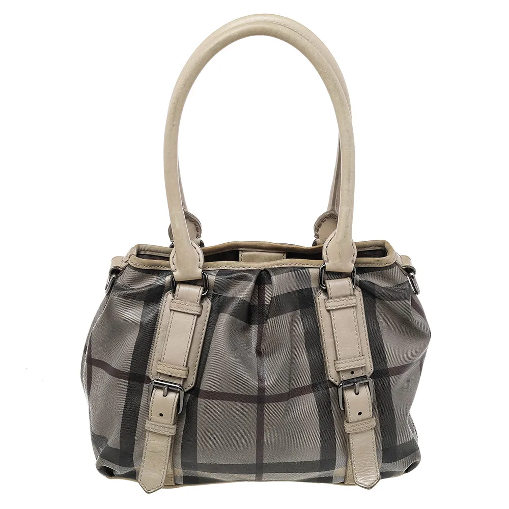 Beige Smoke Check PVC and Leather Northfield Tote