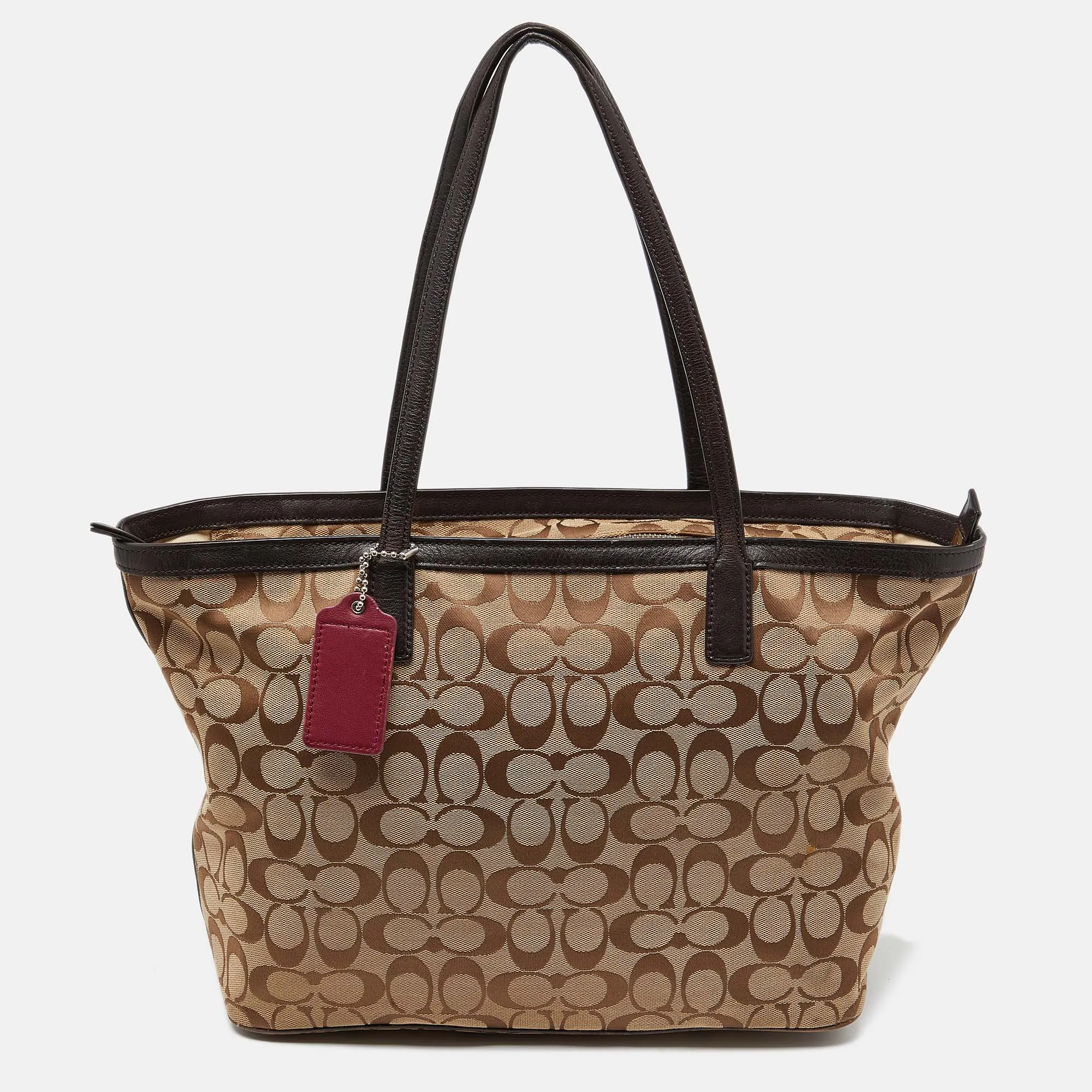 Beige/Brown Signature Canvas and Leather Shopper Tote