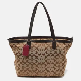 Beige/Brown Signature Canvas and Leather Shopper Tote