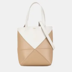 Bicolor Leather Mini Puzzle Fold Tote Bag