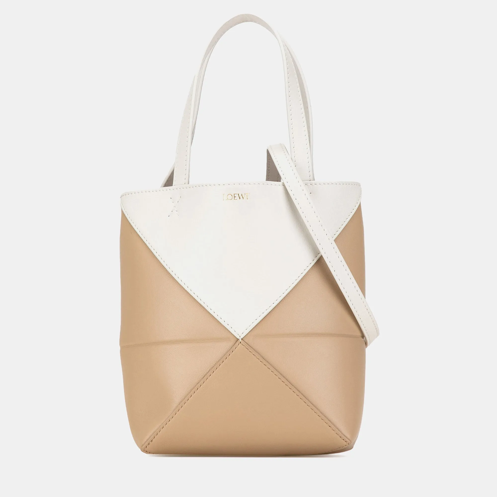 Bicolor Leather Mini Puzzle Fold Tote Bag