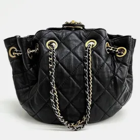 Black Leather Bucket Tote Bag