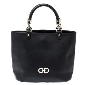 Black Leather Double Gancio Tote