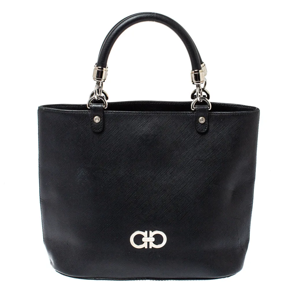 Black Leather Double Gancio Tote