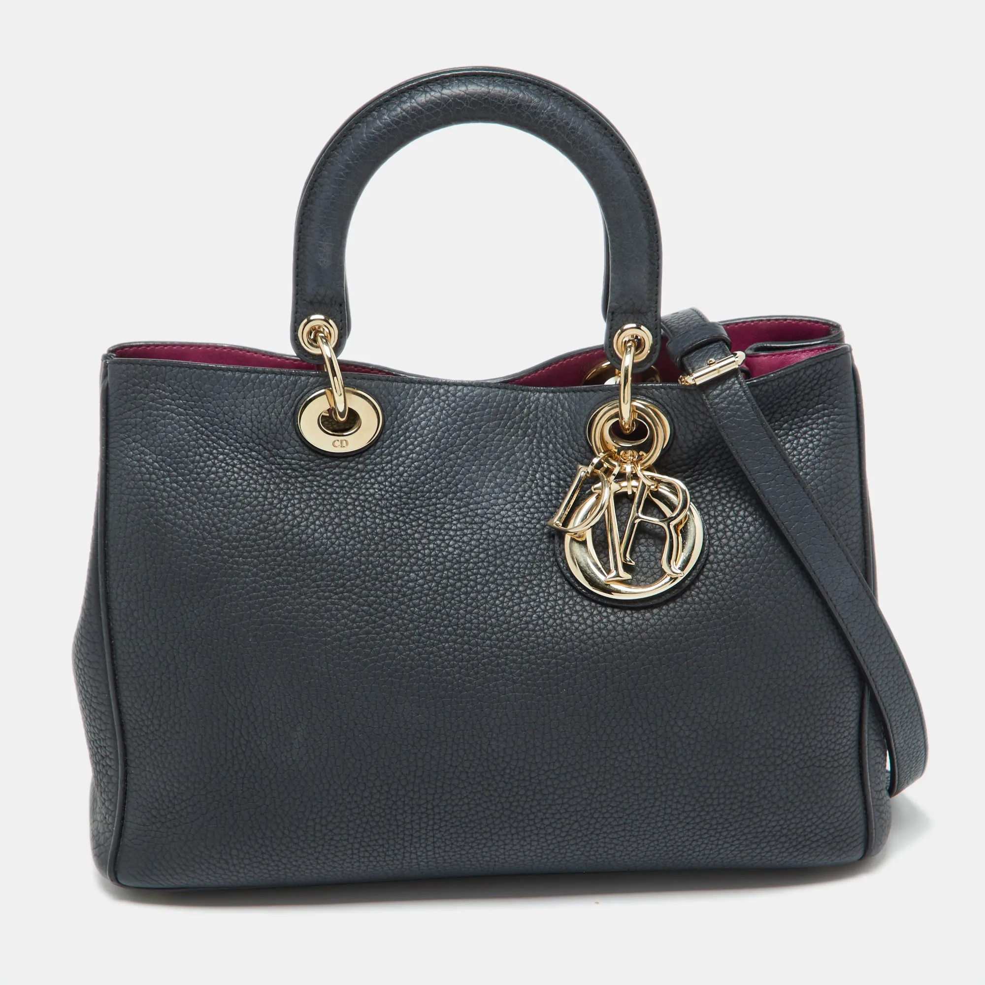 Black Leather Medium Diorissimo Shopper Tote
