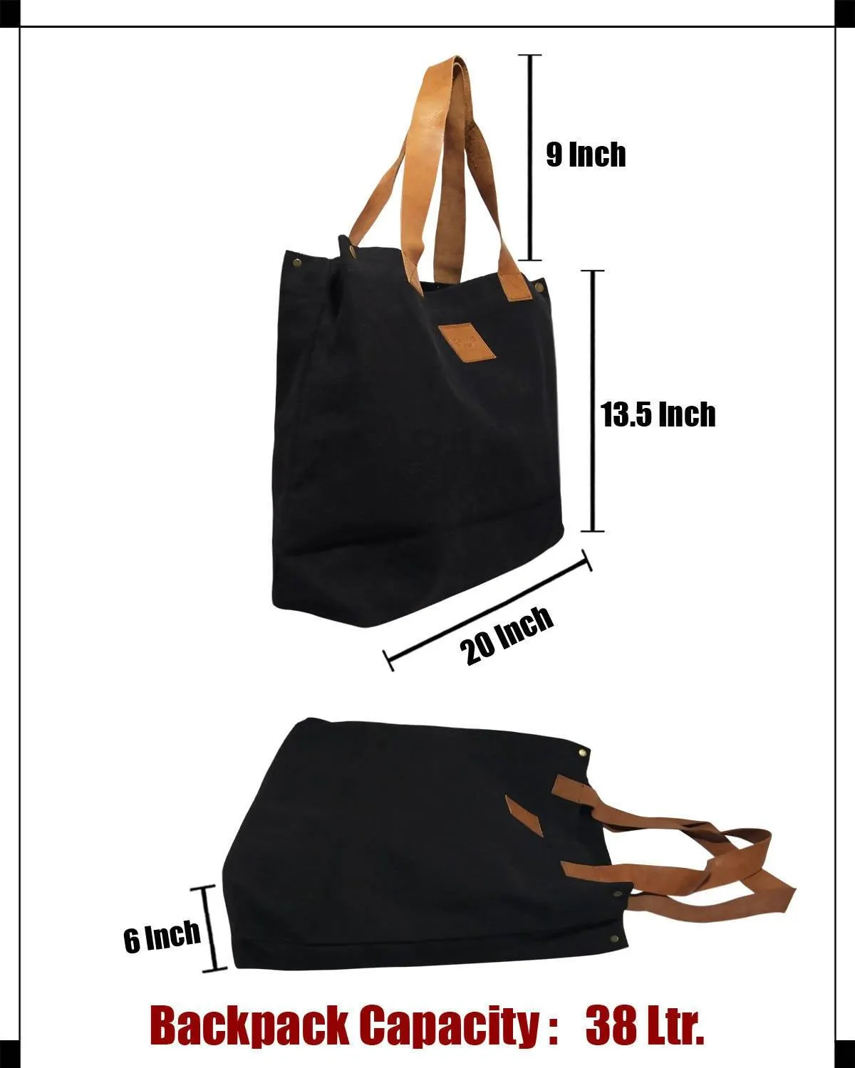 CANVAS & AWL Canvas with Genuine Leather Trim Women's/Ladies Handbag (Black)