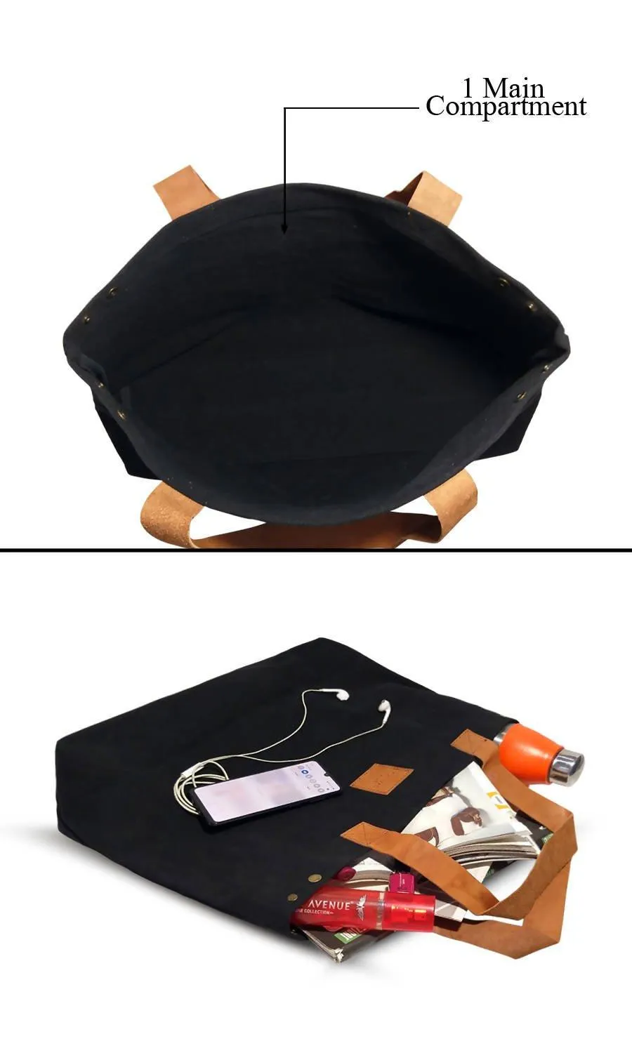CANVAS & AWL Canvas with Genuine Leather Trim Women's/Ladies Handbag (Black)