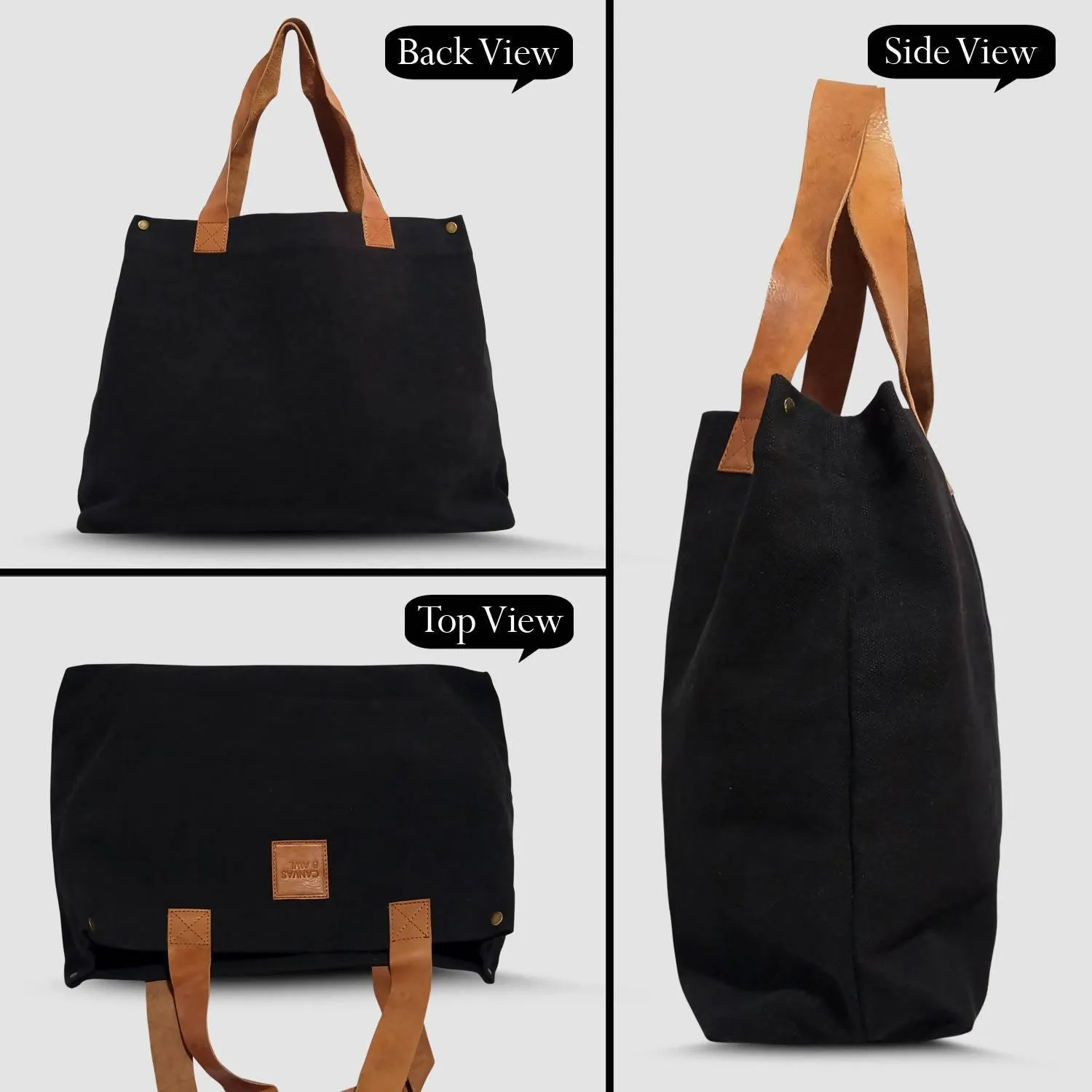 CANVAS & AWL Canvas with Genuine Leather Trim Women's/Ladies Handbag (Black)
