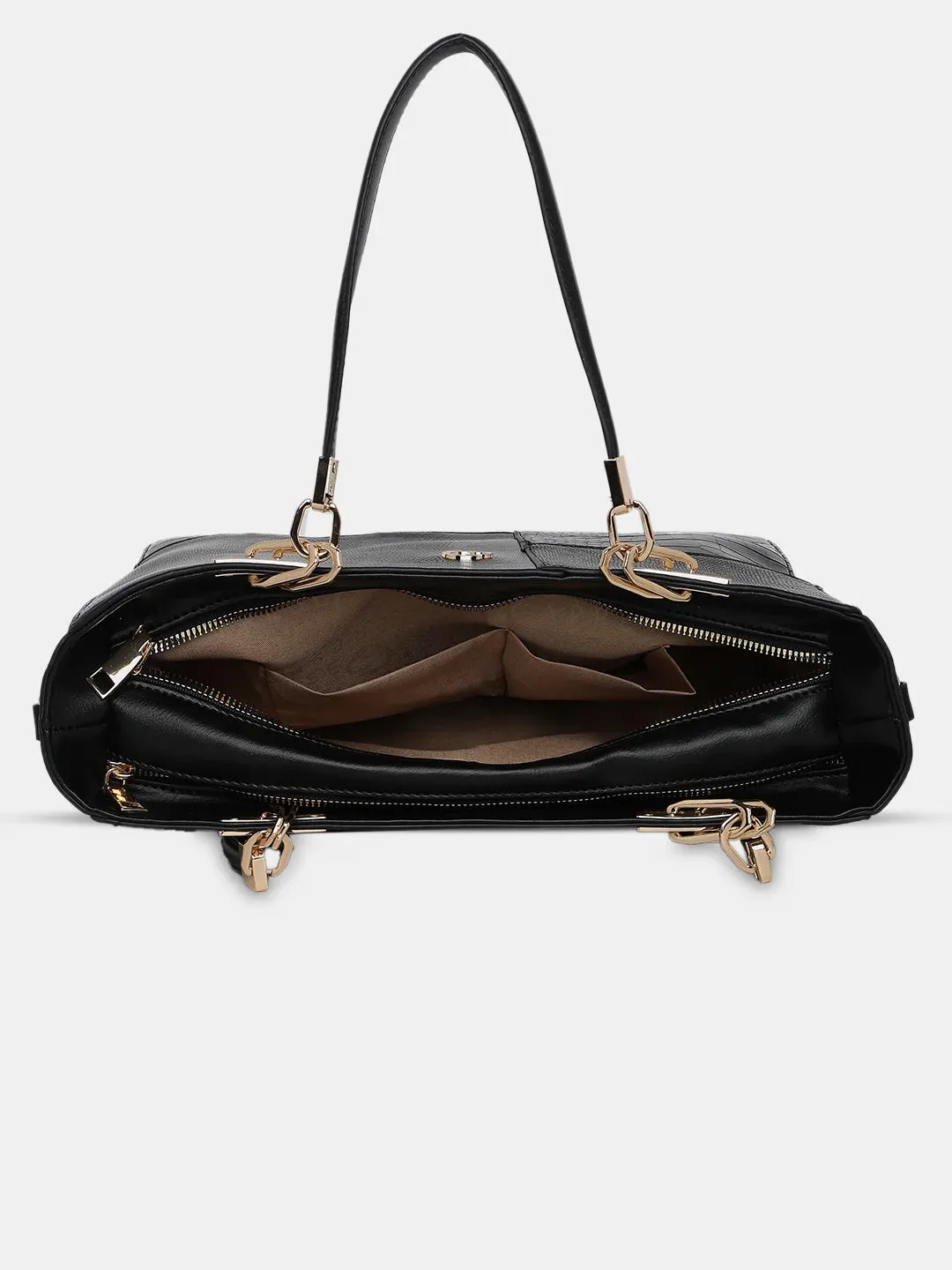 Caprese Ariana Tote Medium Self Design Women'S Office Handbag Black