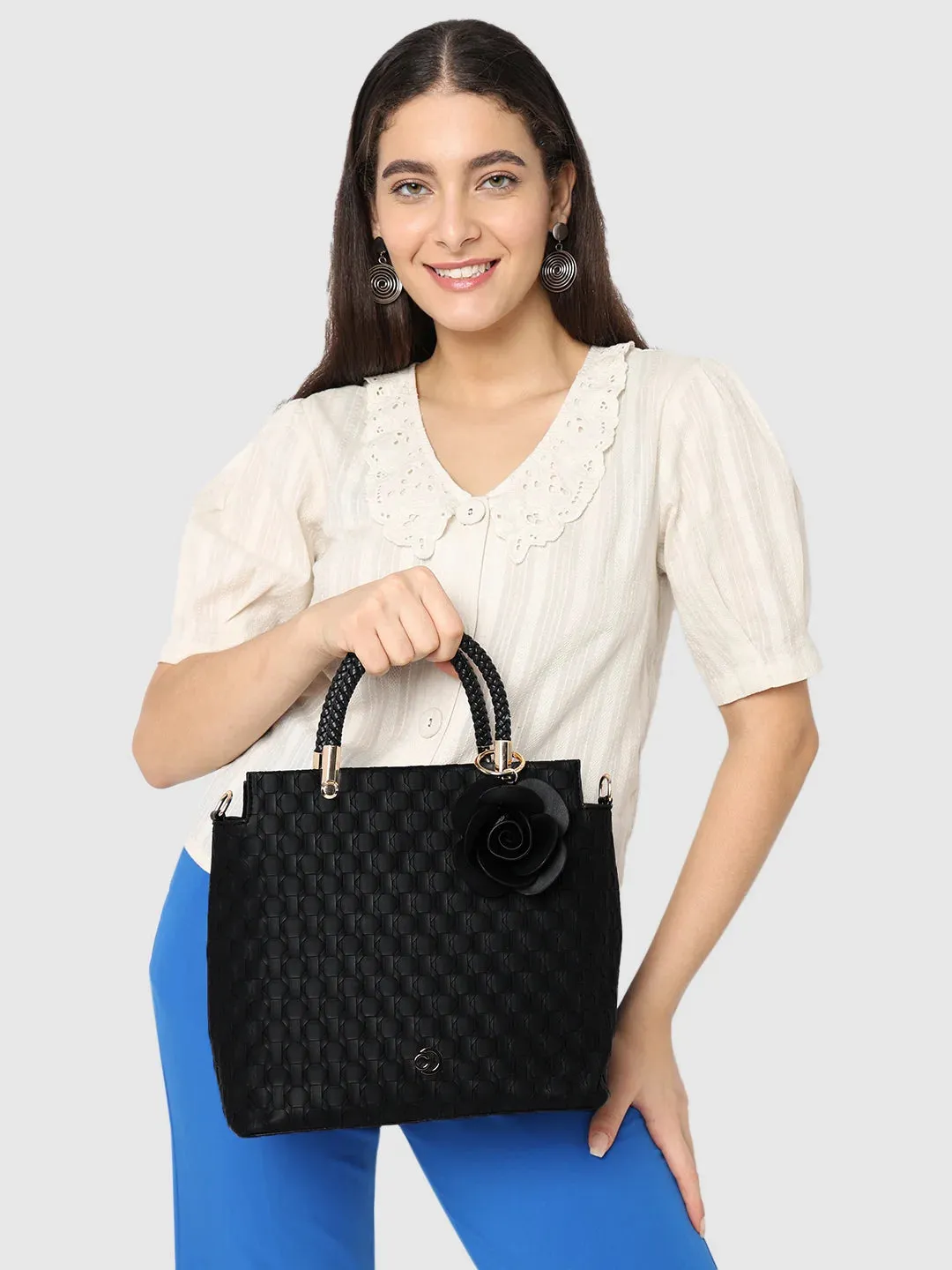 Caprese Rosa Tote Small Abstract Women'S Office Handbag Black