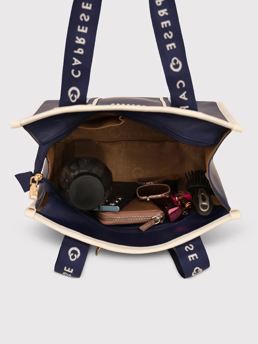 Caprese Trinity Tote Medium Solid Women'S Office Handbag Navy