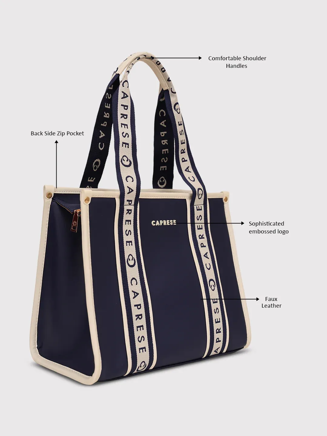 Caprese Trinity Tote Medium Solid Women'S Office Handbag Navy