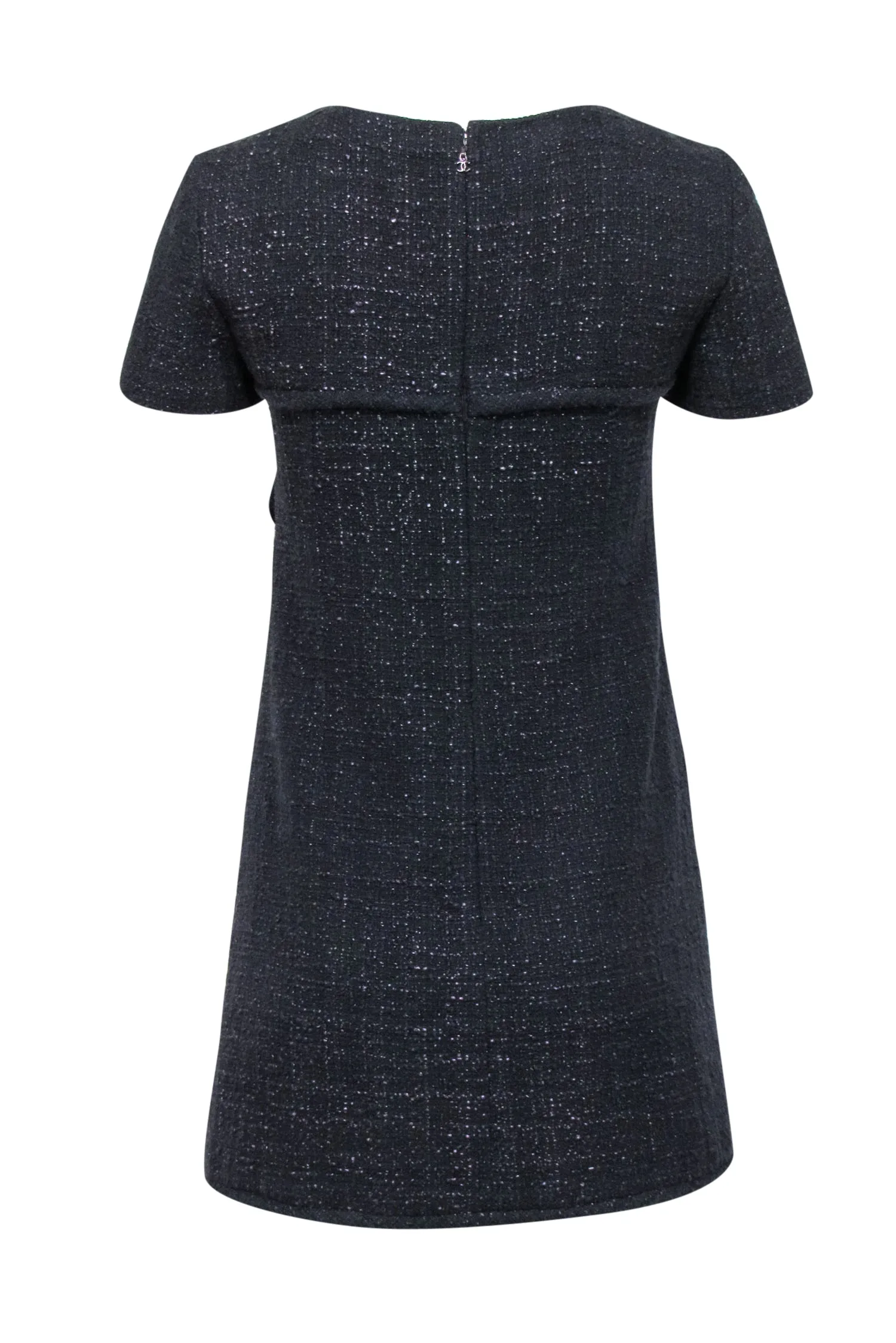 Chanel - Black & Metallic Purple Tweed Short Sleeve Dress Sz 4