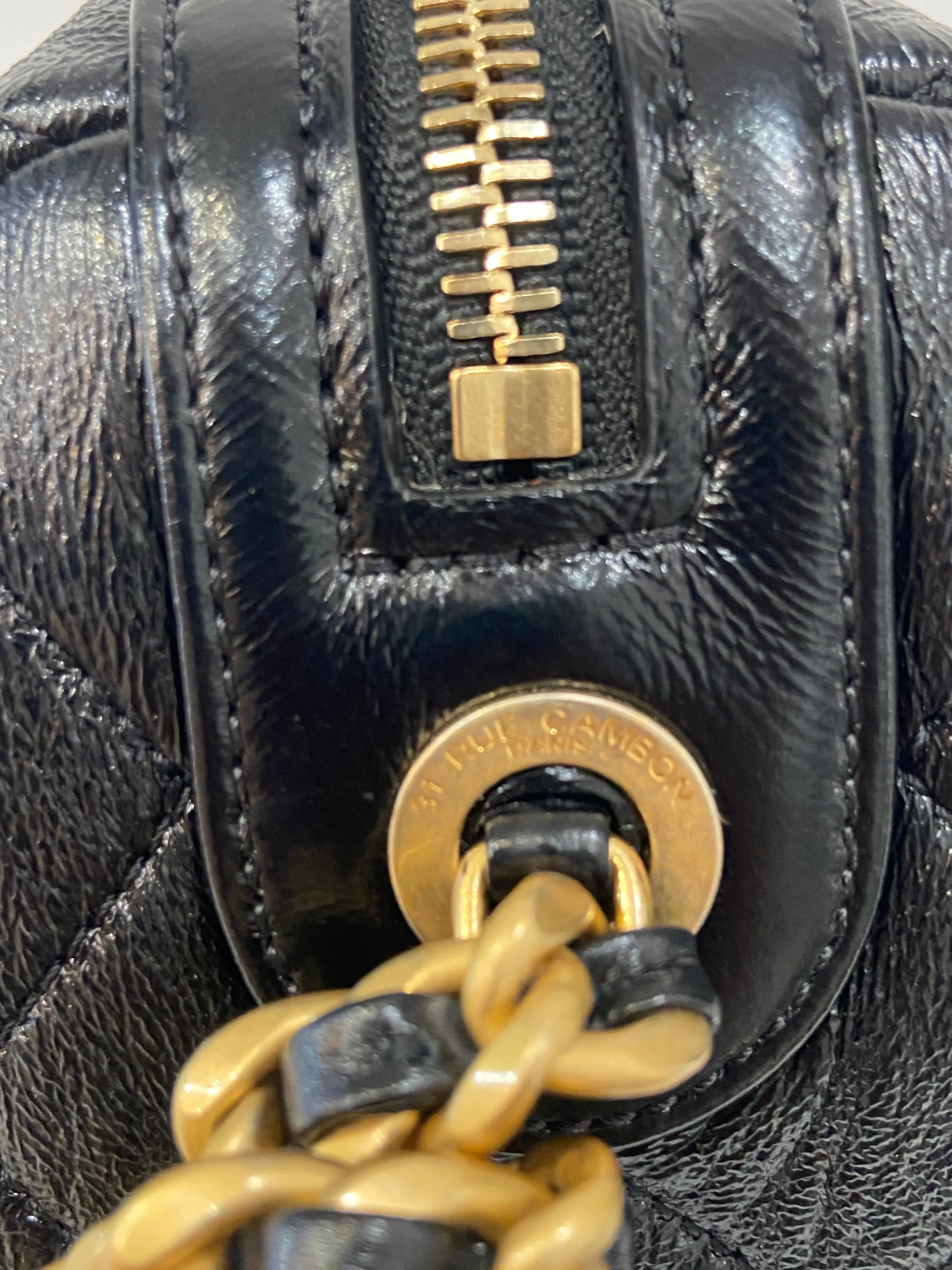CHANEL CC SHINY QUILTED LAMBSKIN MINI BOWLING BAG