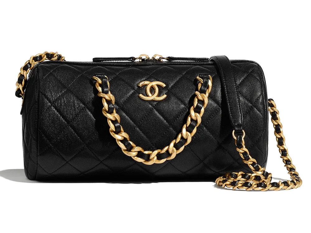 CHANEL CC SHINY QUILTED LAMBSKIN MINI BOWLING BAG