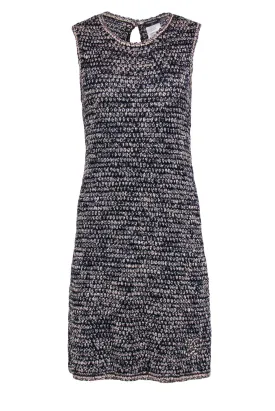Chanel - Pink & Blue Knit Marbled Tweed Sheath Dress Sz 10
