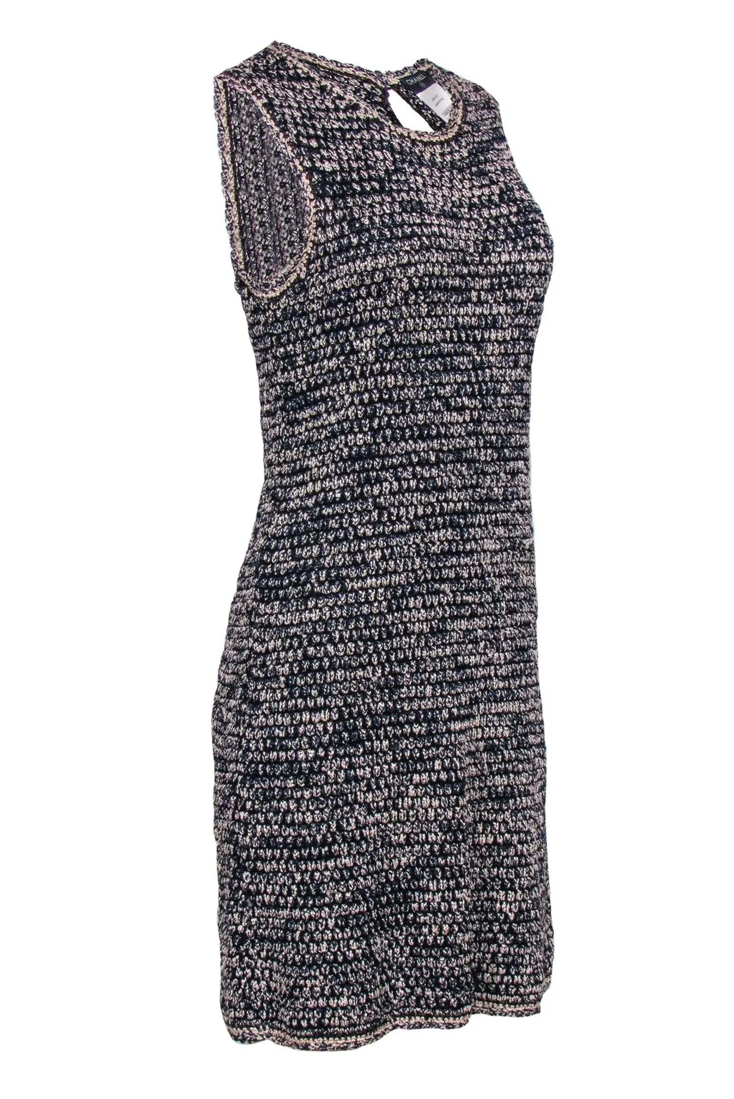 Chanel - Pink & Blue Knit Marbled Tweed Sheath Dress Sz 10