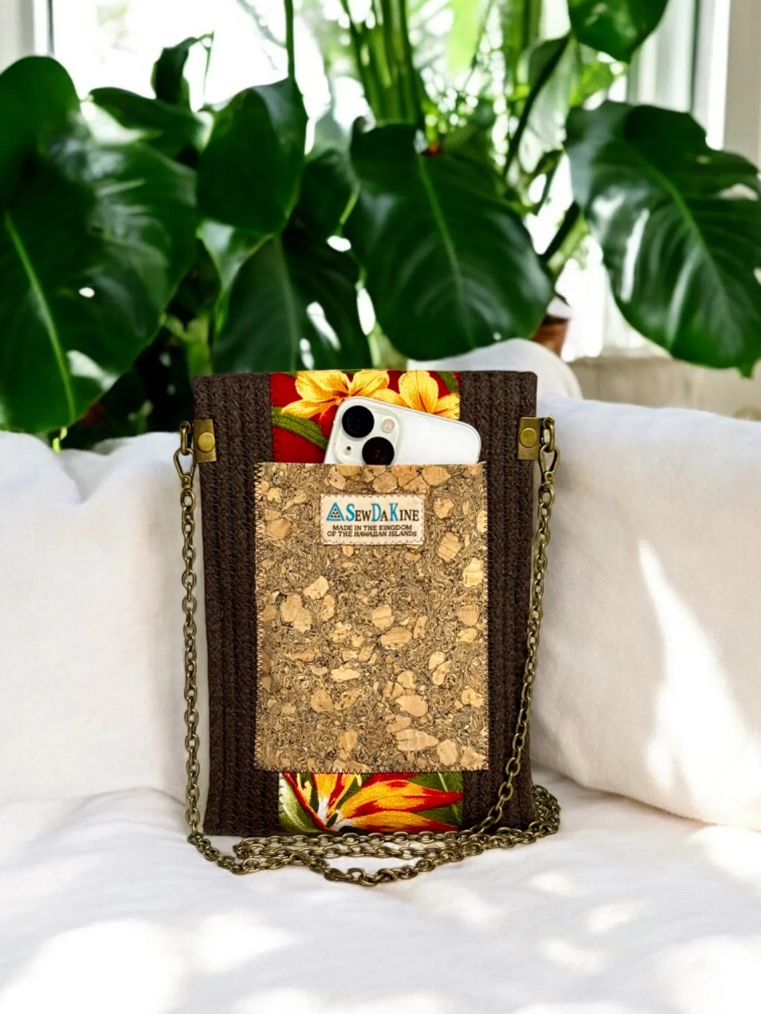 Charcoal Eke Crossbody Bag - Ōhiʻa Flower Accents, Handmade, & Eco-Friendly (In-Stock)