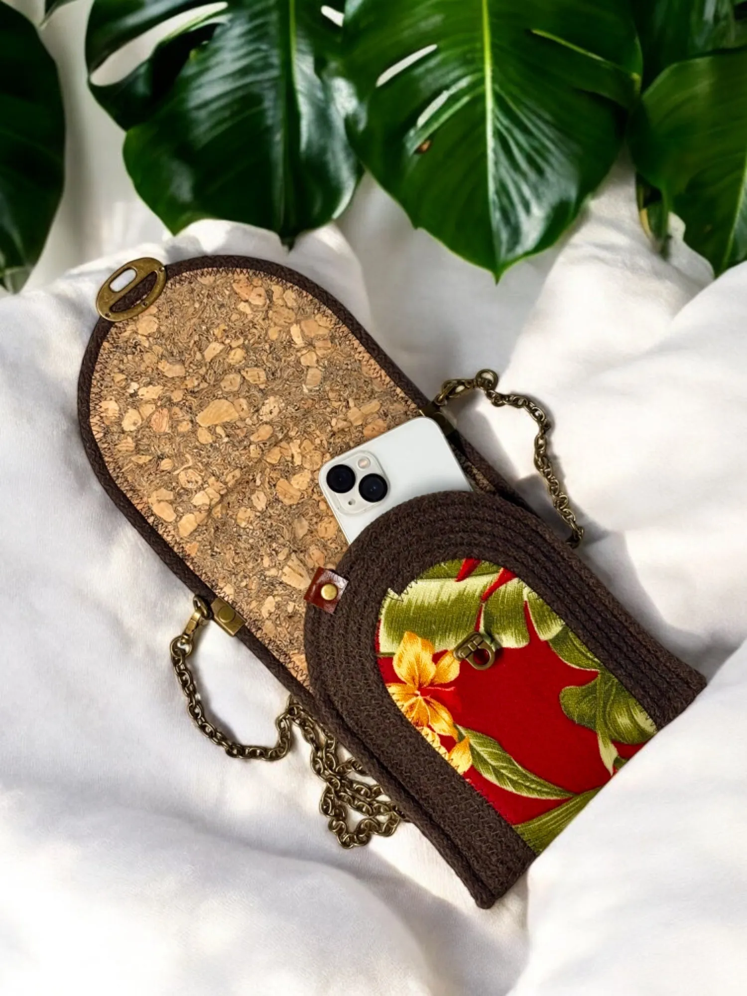 Charcoal Eke Crossbody Bag - Ōhiʻa Flower Accents, Handmade, & Eco-Friendly (In-Stock)