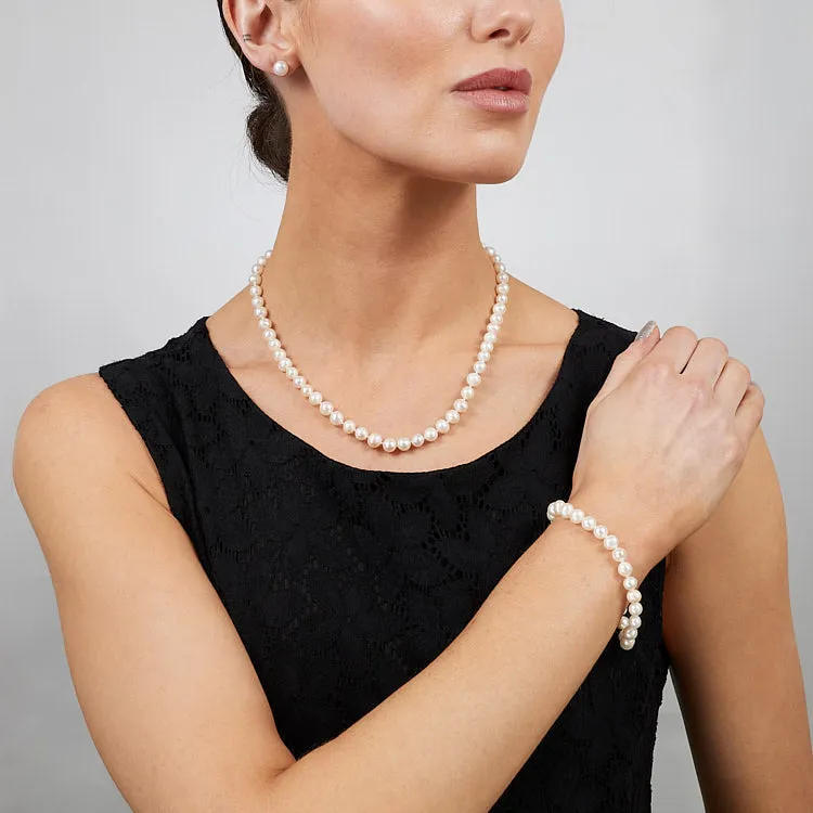 Classic 7-8mm Freshwater Pearl Necklace, Bracelet and Earring Set With Magnetic Clasp