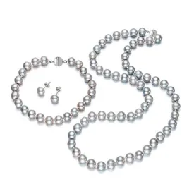 Classic 7-8mm Freshwater Pearl Necklace, Bracelet and Earring Set With Magnetic Clasp