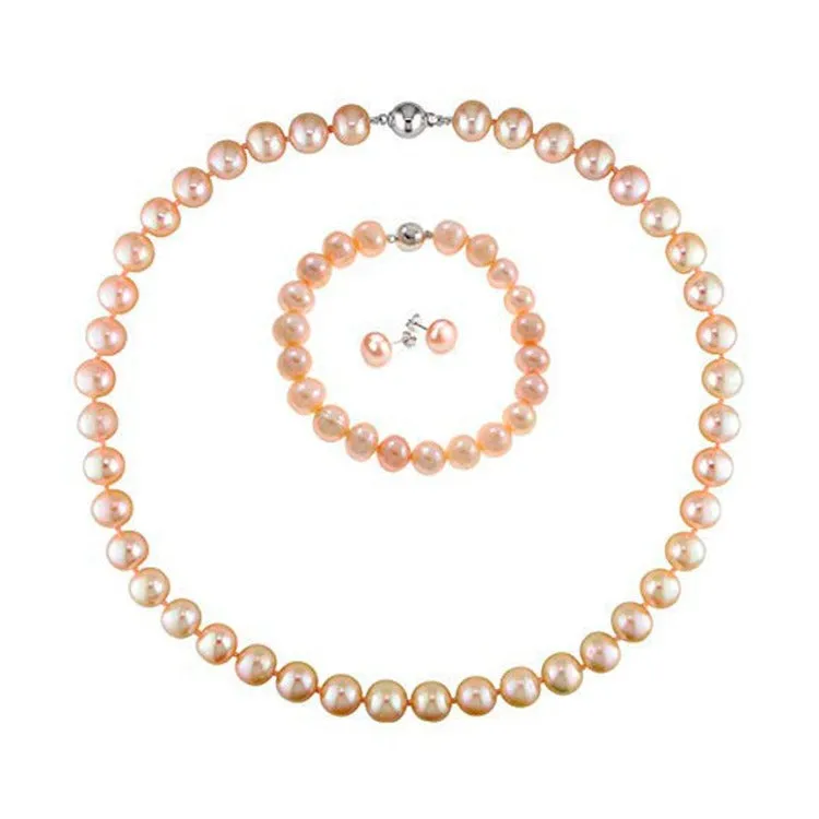 Classic 7-8mm Freshwater Pearl Necklace, Bracelet and Earring Set With Magnetic Clasp