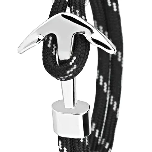 Classy Men Black White Silver Anchor Bracelet