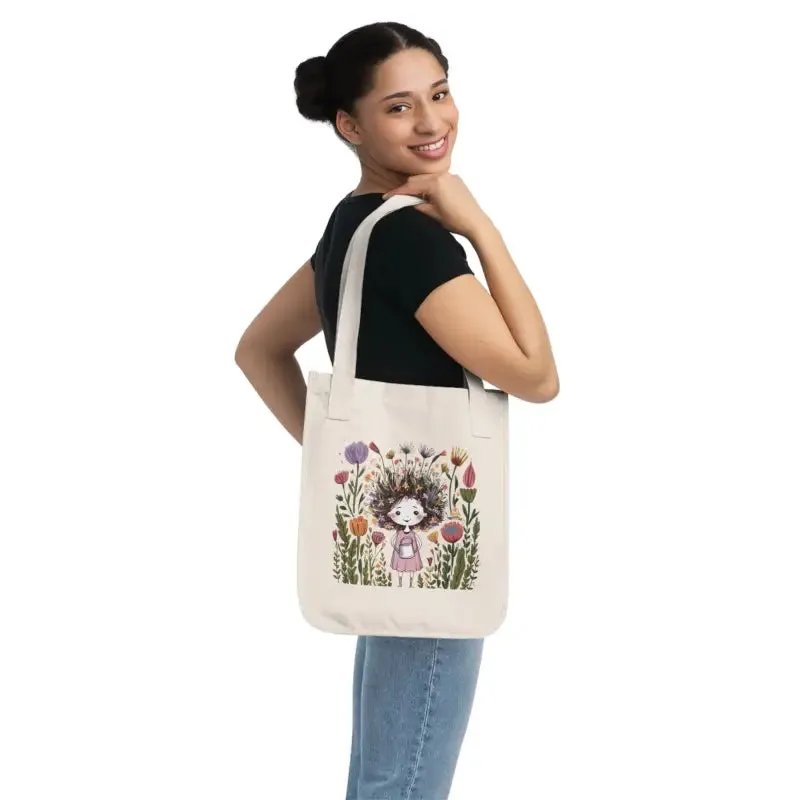 Cute Girl Floral Nature Approved Organic Tote Bag