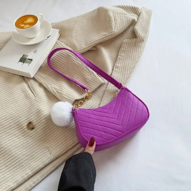 Fashion Mini Felt Saddle Shoulder Handbag Purse for Women Beautiful Crescent Crossbody Messenger Bags