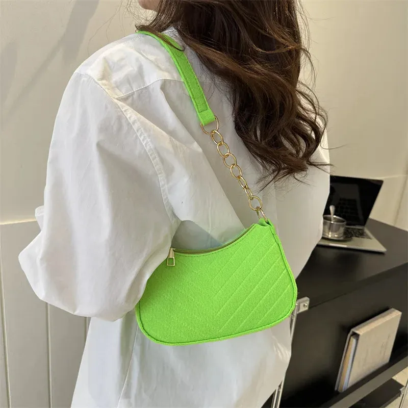 Fashion Mini Felt Saddle Shoulder Handbag Purse for Women Beautiful Crescent Crossbody Messenger Bags