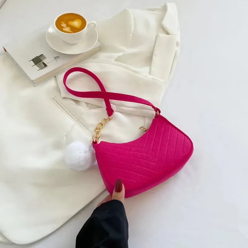 Fashion Mini Felt Saddle Shoulder Handbag Purse for Women Beautiful Crescent Crossbody Messenger Bags