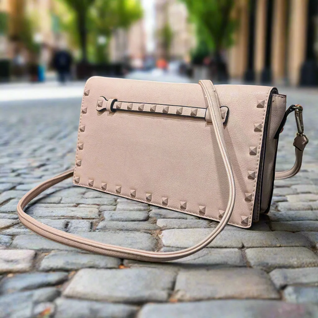Gallery Double Crossbody Bag with Studs - Pink