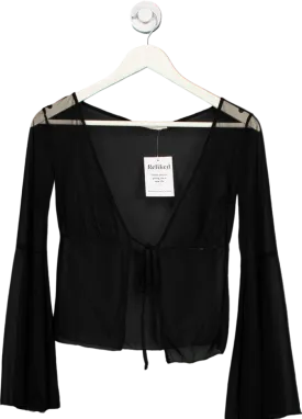 God Save Queens Black Sheer Tie-Front Top UK L