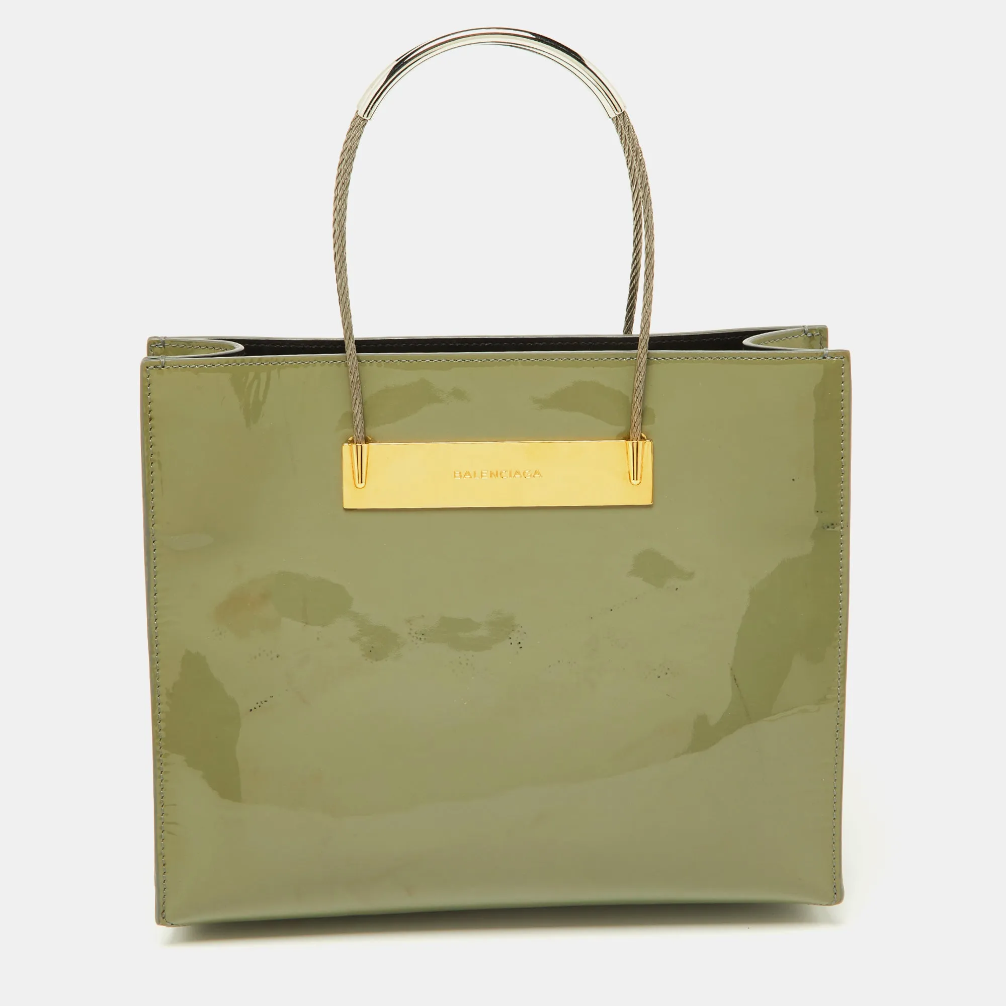 Grey Patent Leather Small Cable Shopper Tote