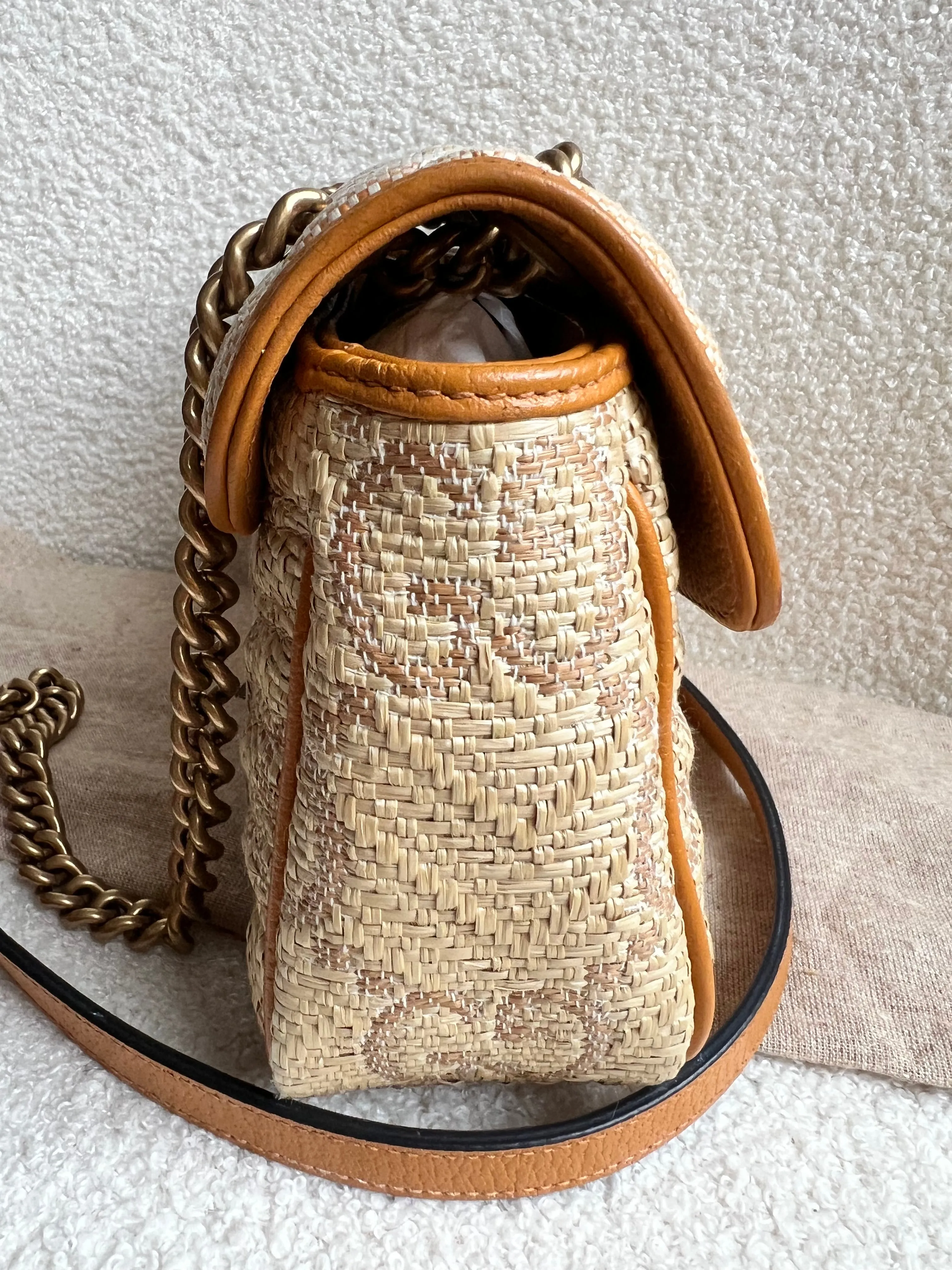 Gucci GG Beige Raffia Marmont Small Shoulder Bag (RRP £1,570)
