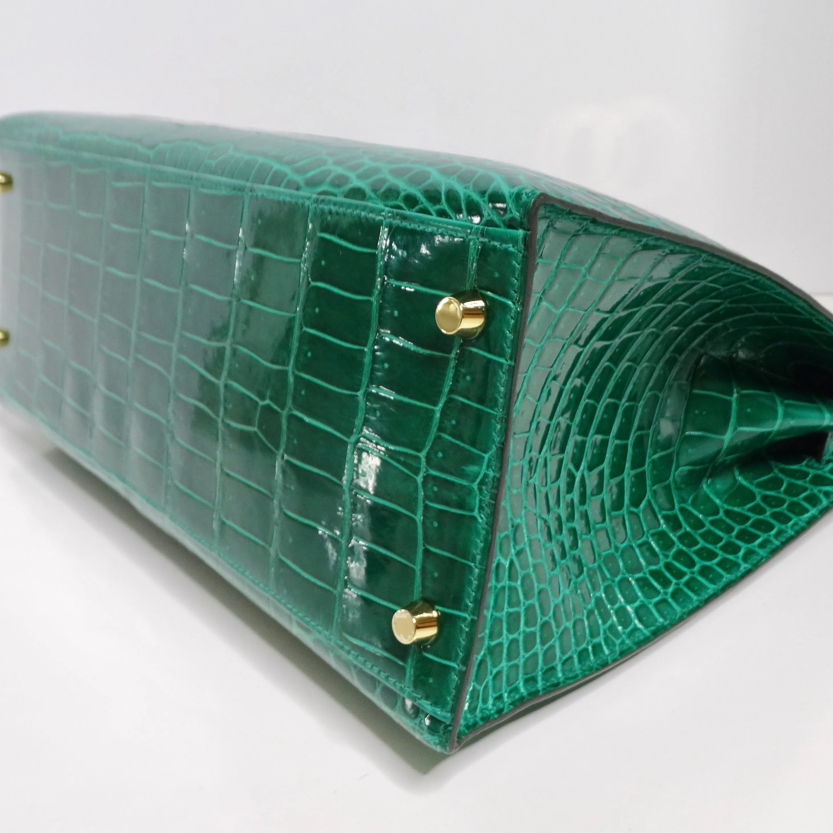 Hermes Kelly 34 cm Malachite Shiny Crocodile Porosus Gold Hardware