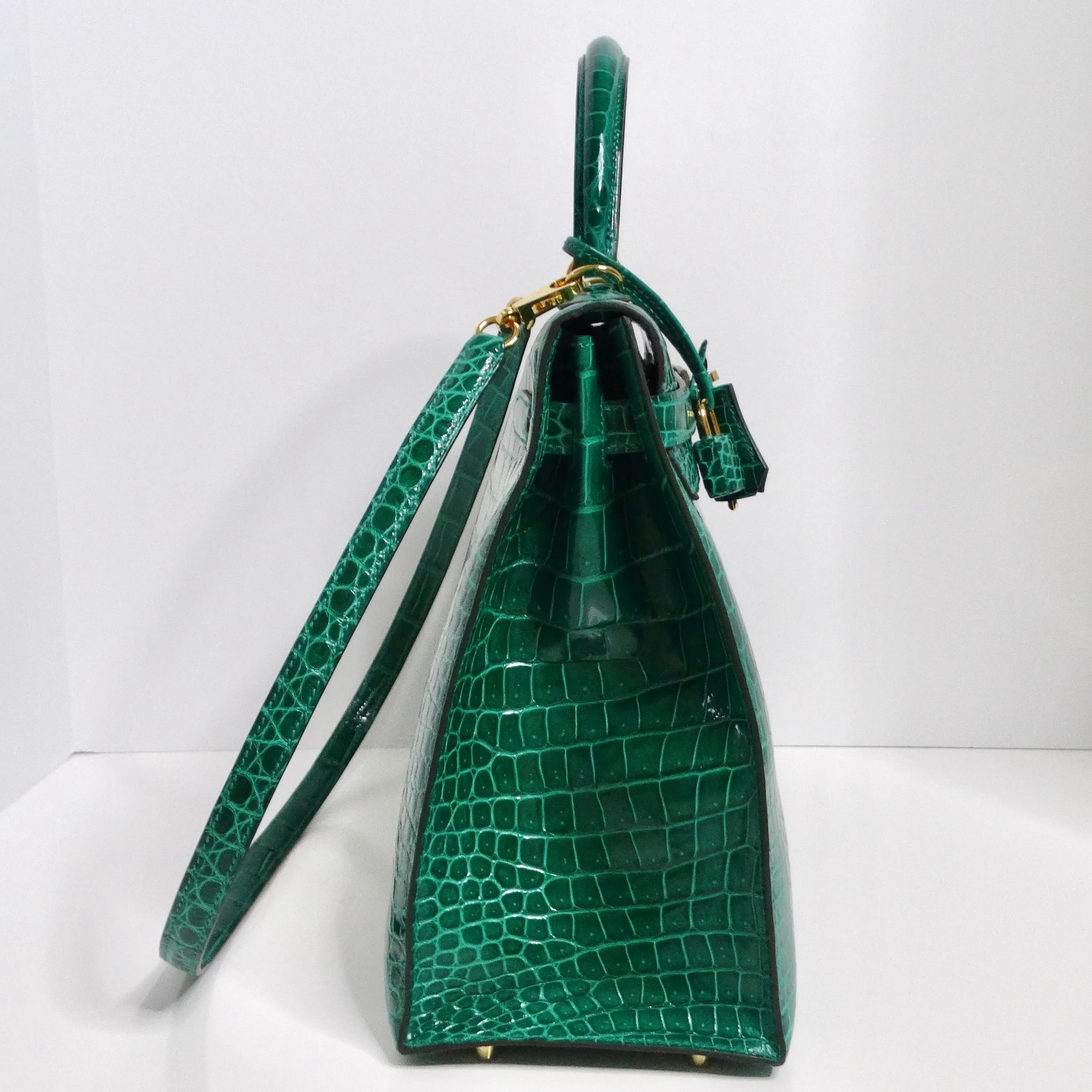 Hermes Kelly 34 cm Malachite Shiny Crocodile Porosus Gold Hardware