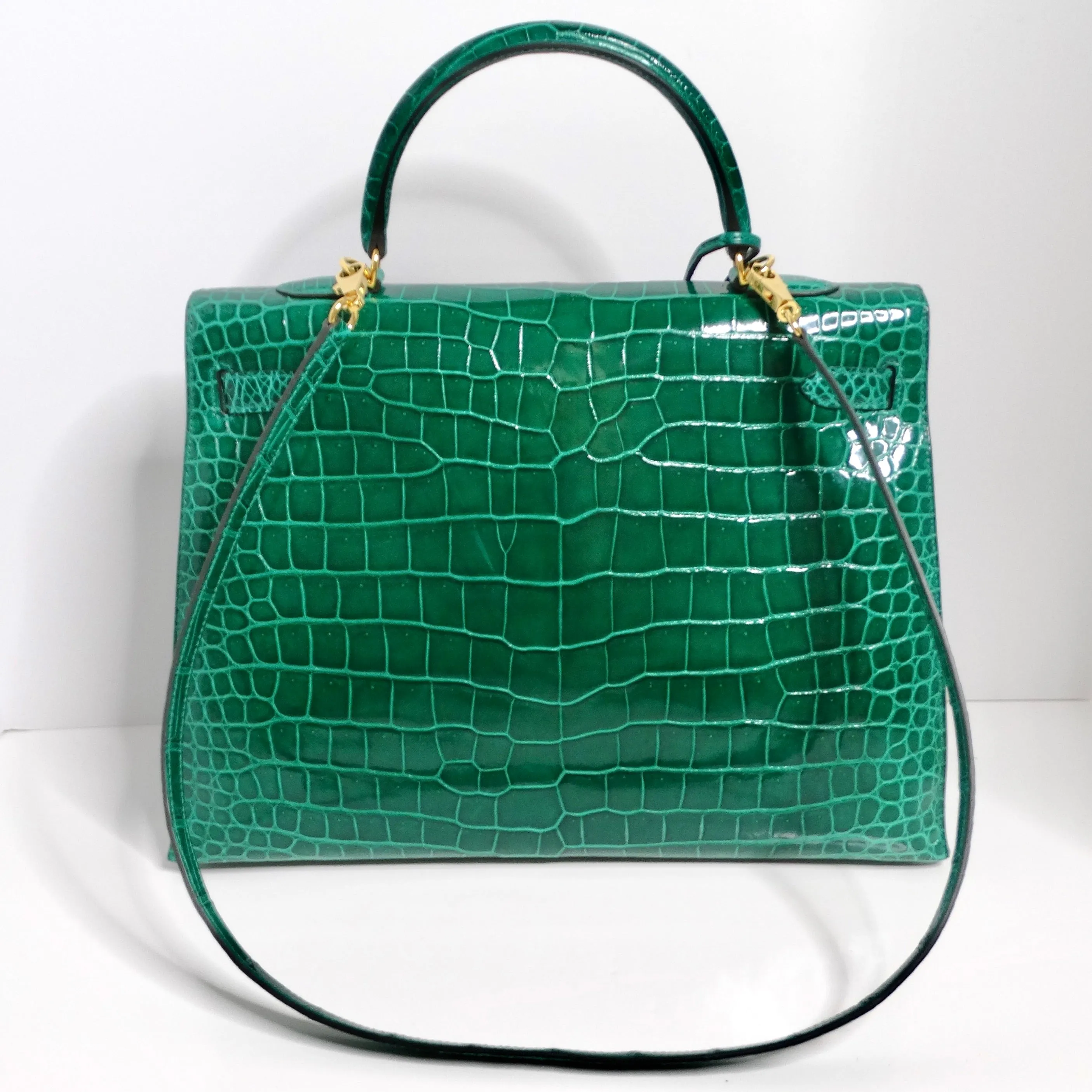 Hermes Kelly 34 cm Malachite Shiny Crocodile Porosus Gold Hardware