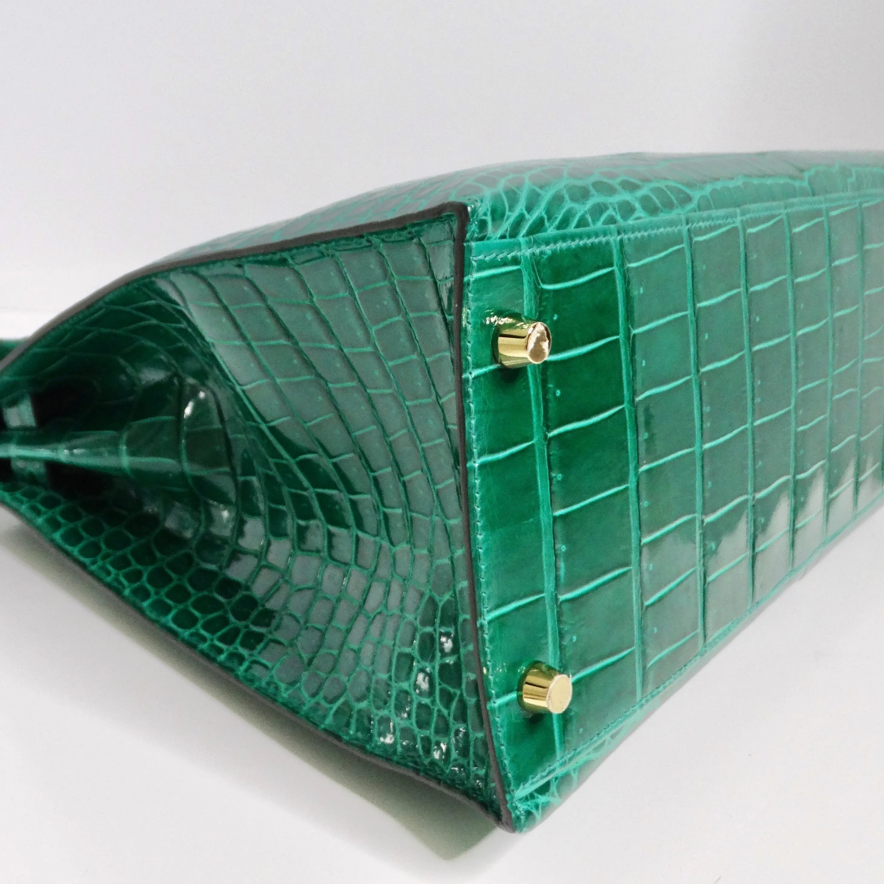 Hermes Kelly 34 cm Malachite Shiny Crocodile Porosus Gold Hardware