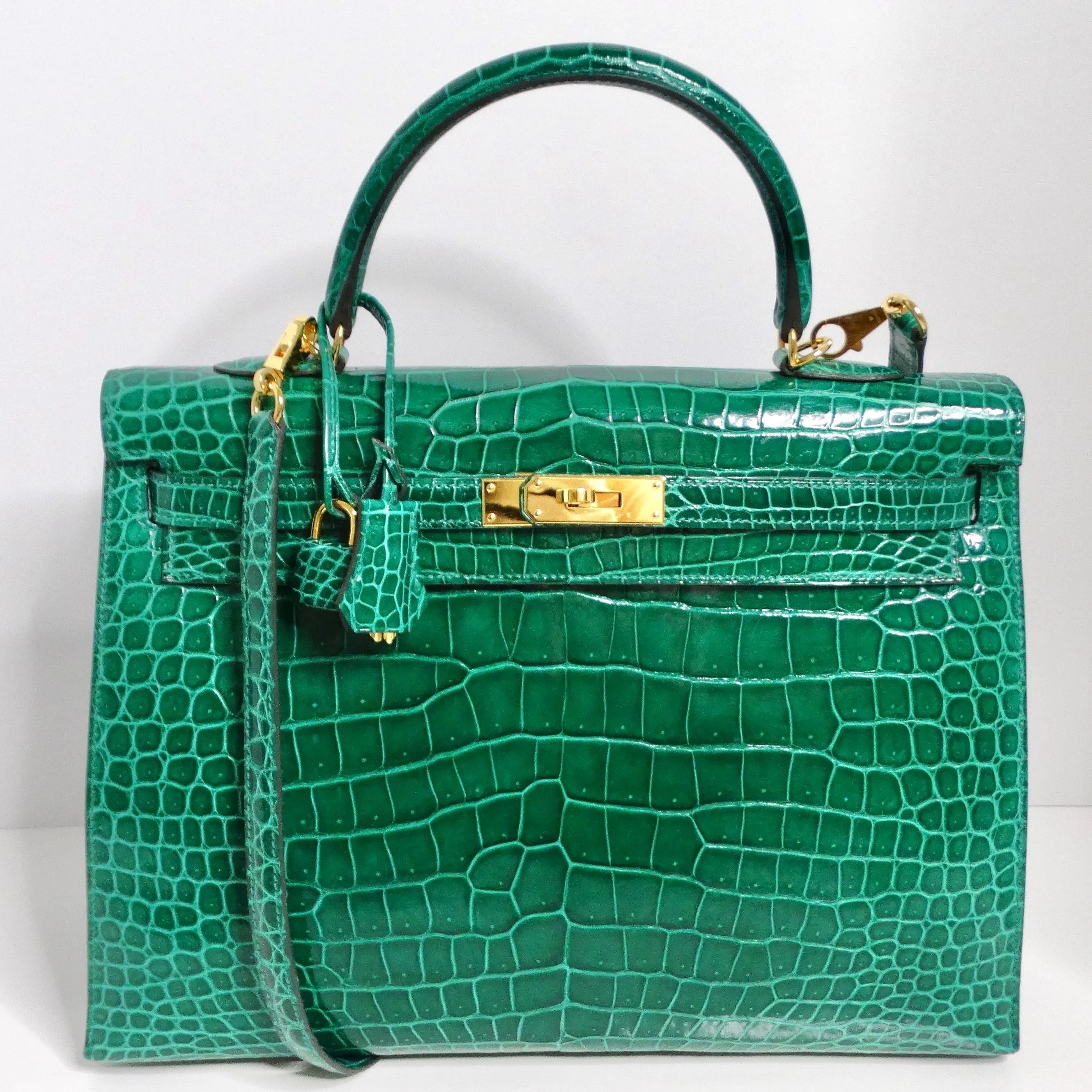 Hermes Kelly 34 cm Malachite Shiny Crocodile Porosus Gold Hardware