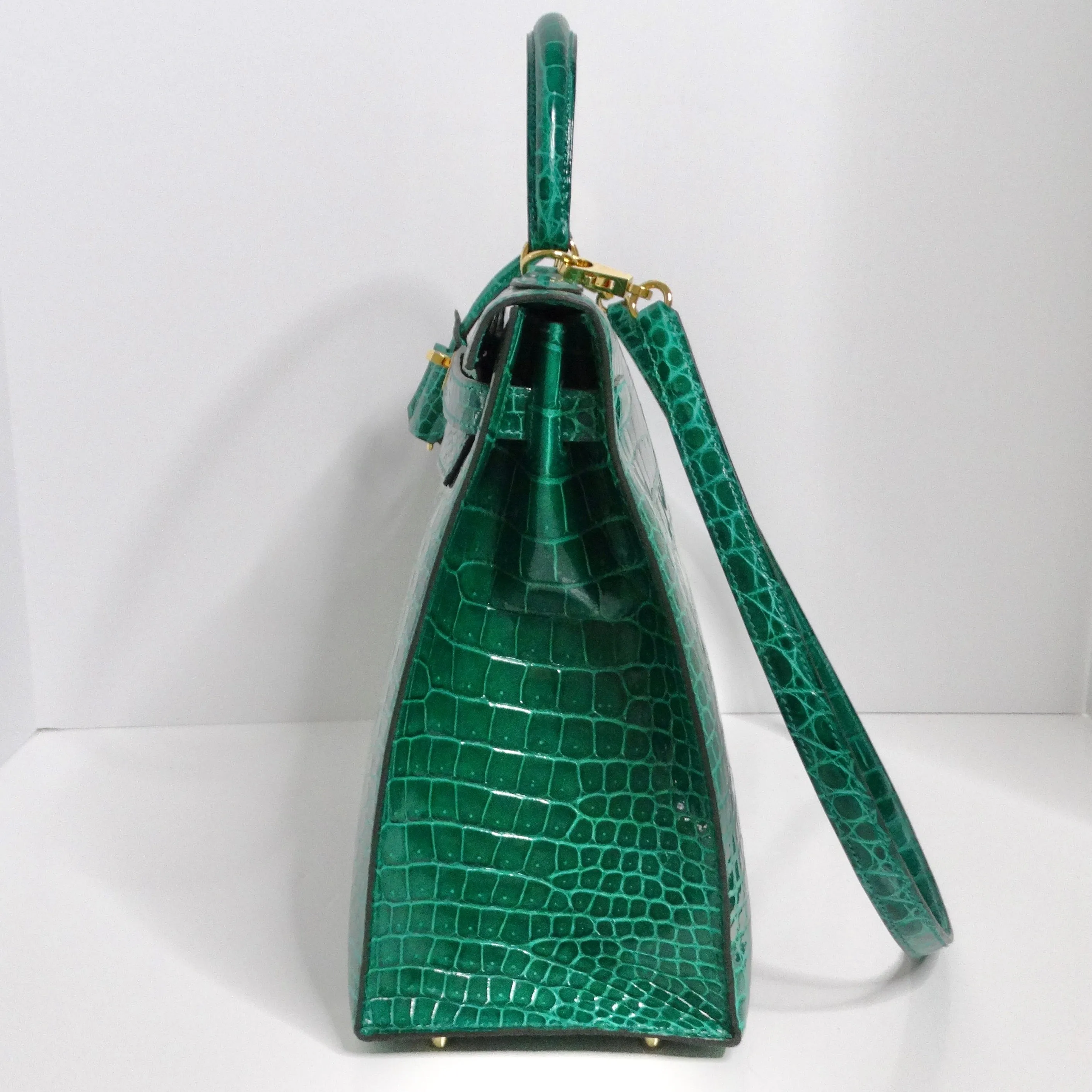 Hermes Kelly 34 cm Malachite Shiny Crocodile Porosus Gold Hardware